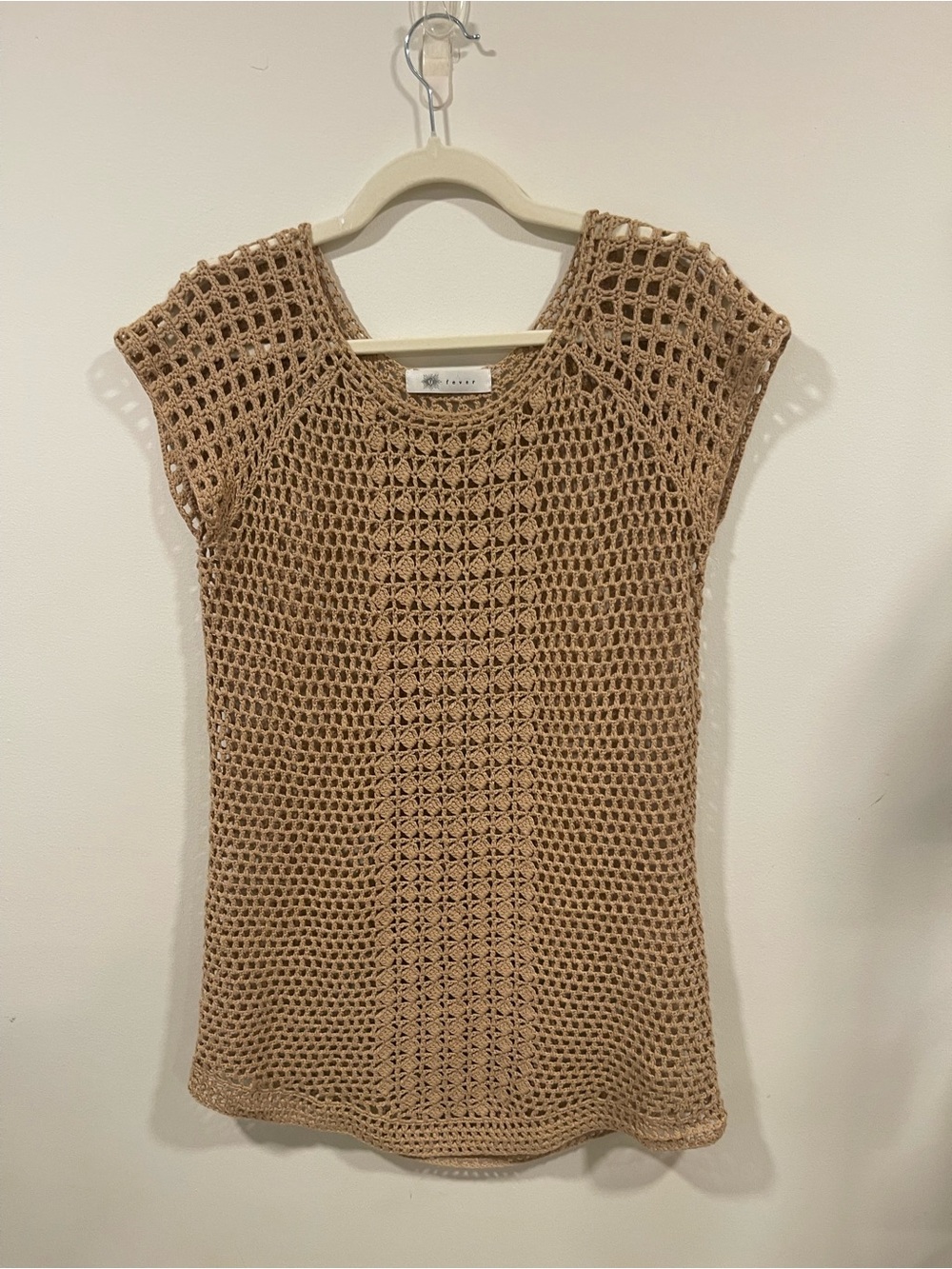 Fever Crochet Open-Knit Top in Camel